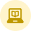 Icon of a laptop with an open book on the screen in beige and white colors.
