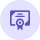 Icon of a certificate with a ribbon on a purple circular background.