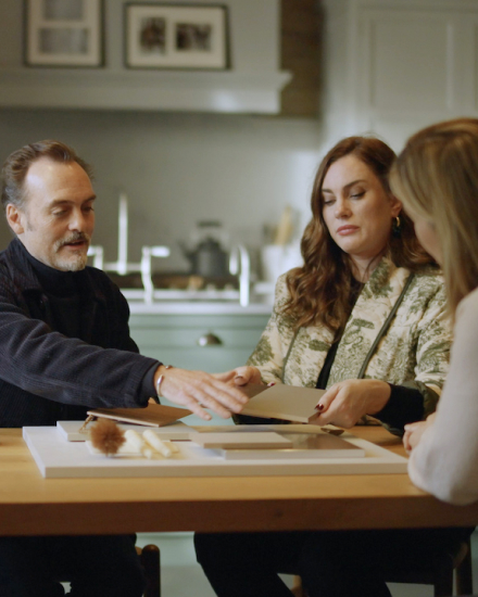 The team working around a table 