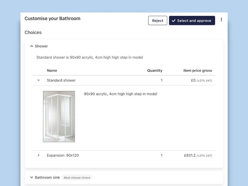 Specifications options list for homebuyers screenshot