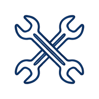 Hinweisschild mit Aufschrift „Schraubenschlüsselsymbol“ und darunter scrollbarer Informationstext