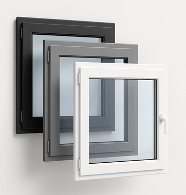 Dreh-Kipp-Fenster für Fertiggaragen oder Gartenhäuser in drei Farbvarianten: Schwarz, Grau und Weiß