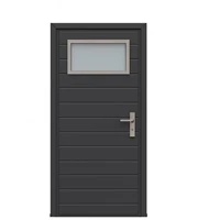 Carport-Nebentür in Anthrazit mit Oberlichtfenster und Edelstahlgriff