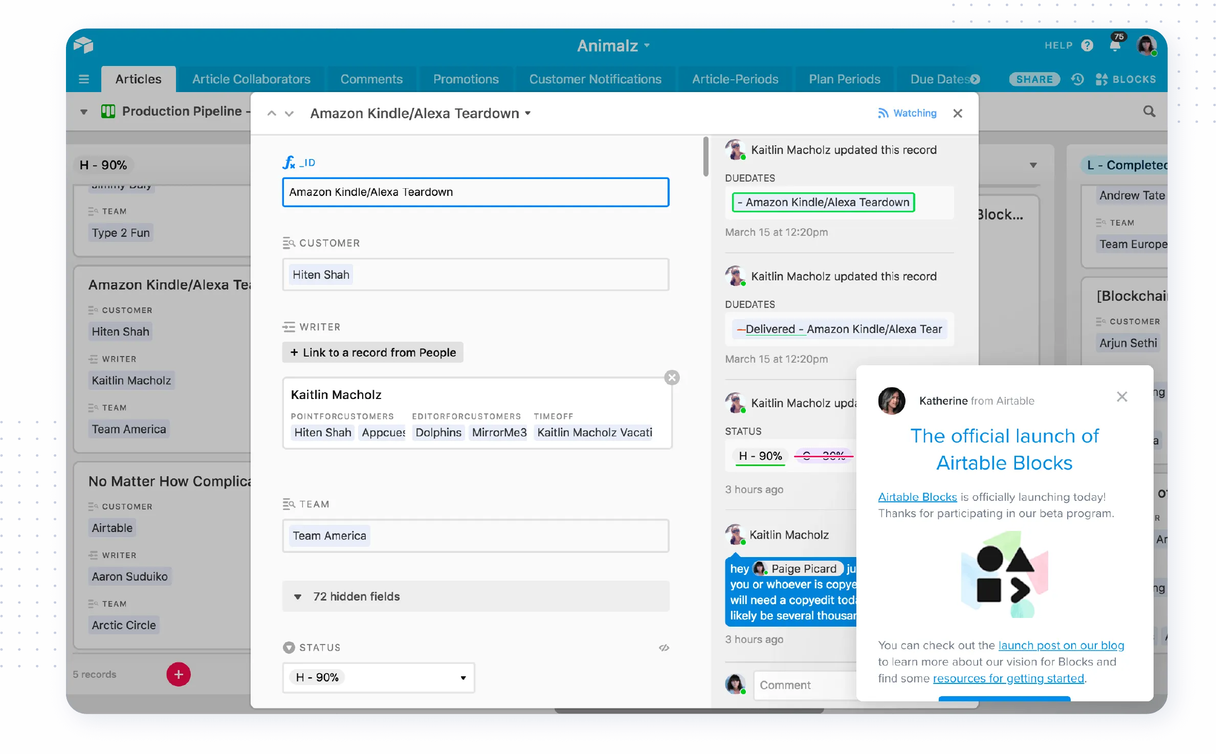 Modal from Airtable advertising the launch of Blocks