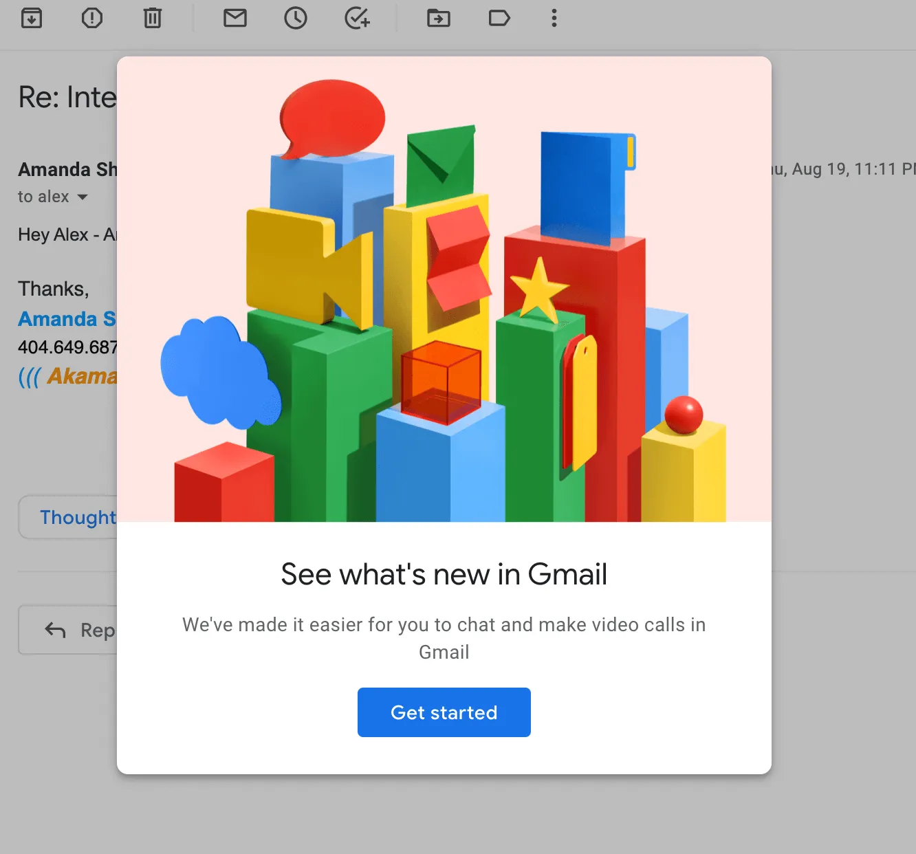 A modal from Gmail that says “See what’s new in Gmail”