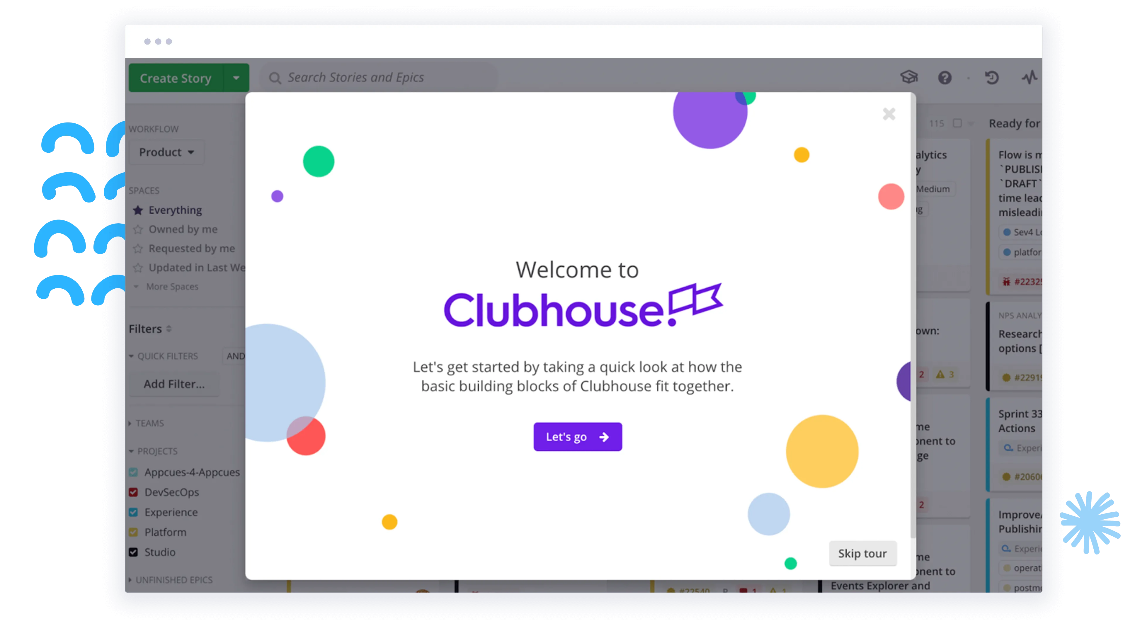 Welcome modal from Clubhouse