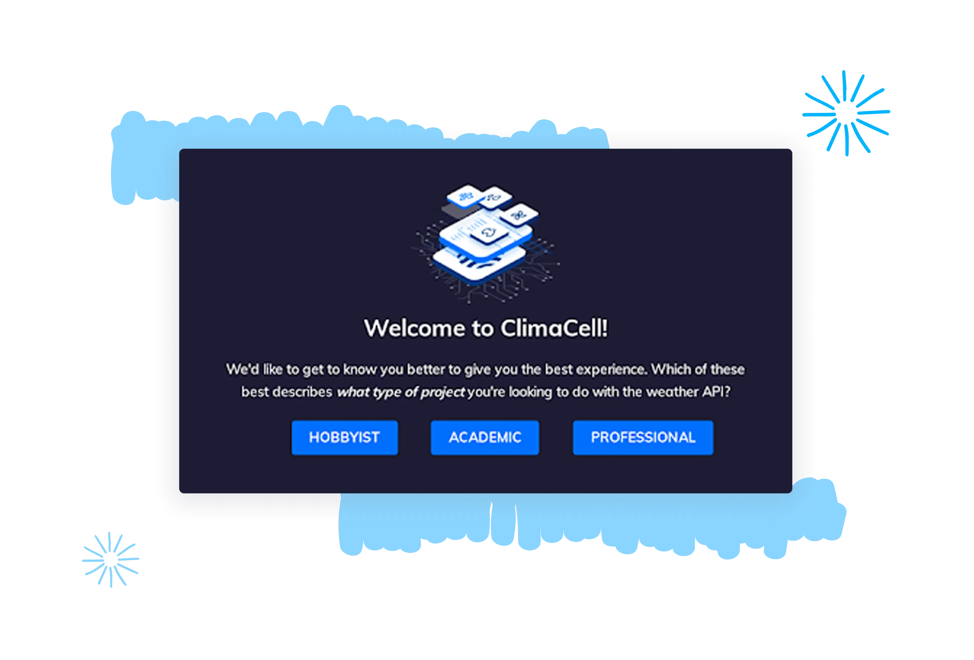 Welcome modal from Climacell