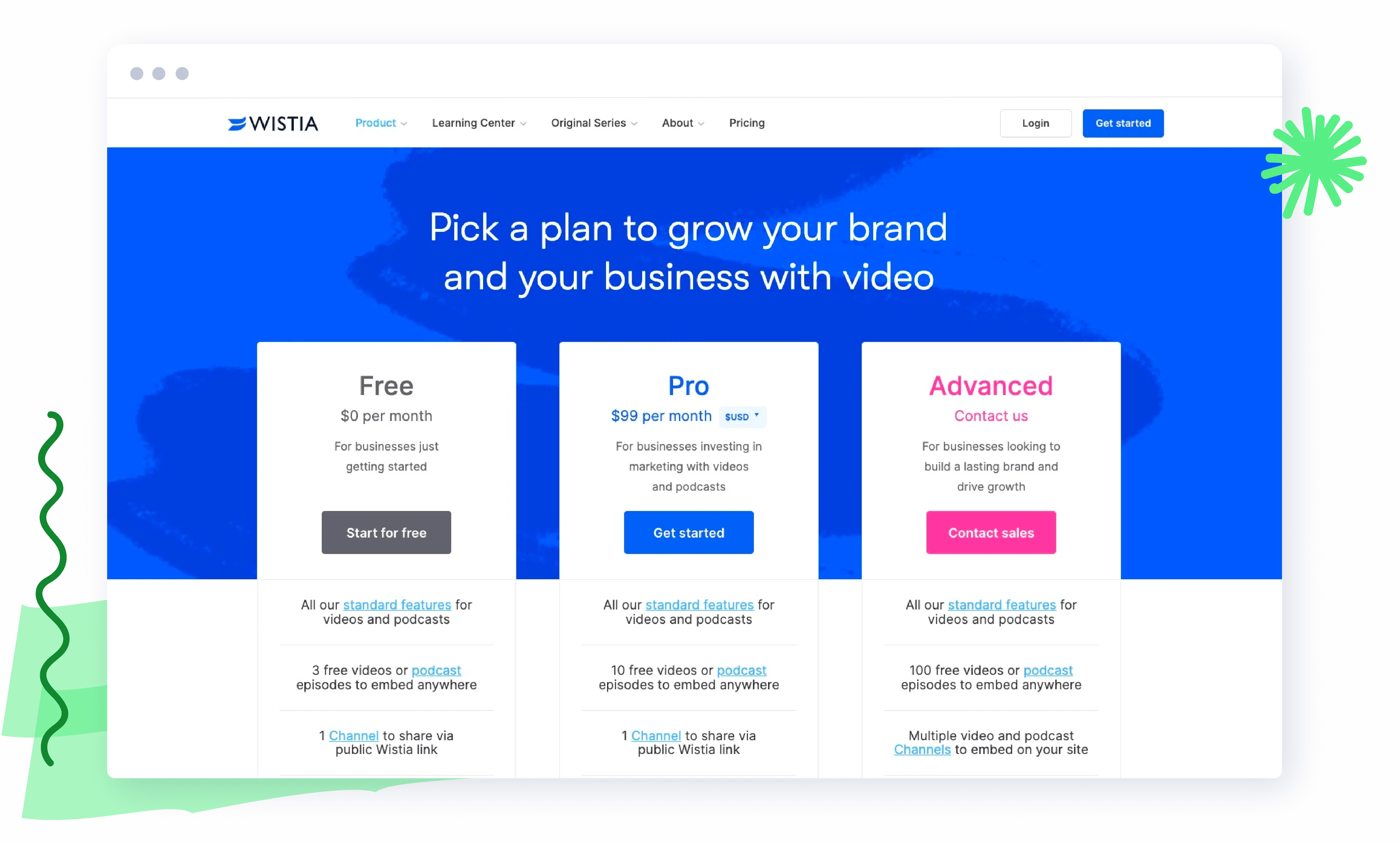 Wistia pricing page