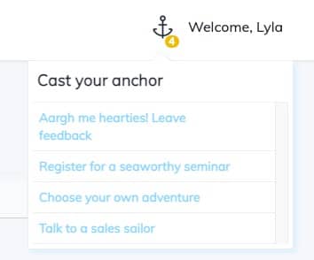 screenshot of appcues demo launchpad with counter and anchor icon