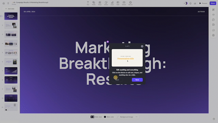 Pitch's onboarding flow GIF to teach users to edit documents