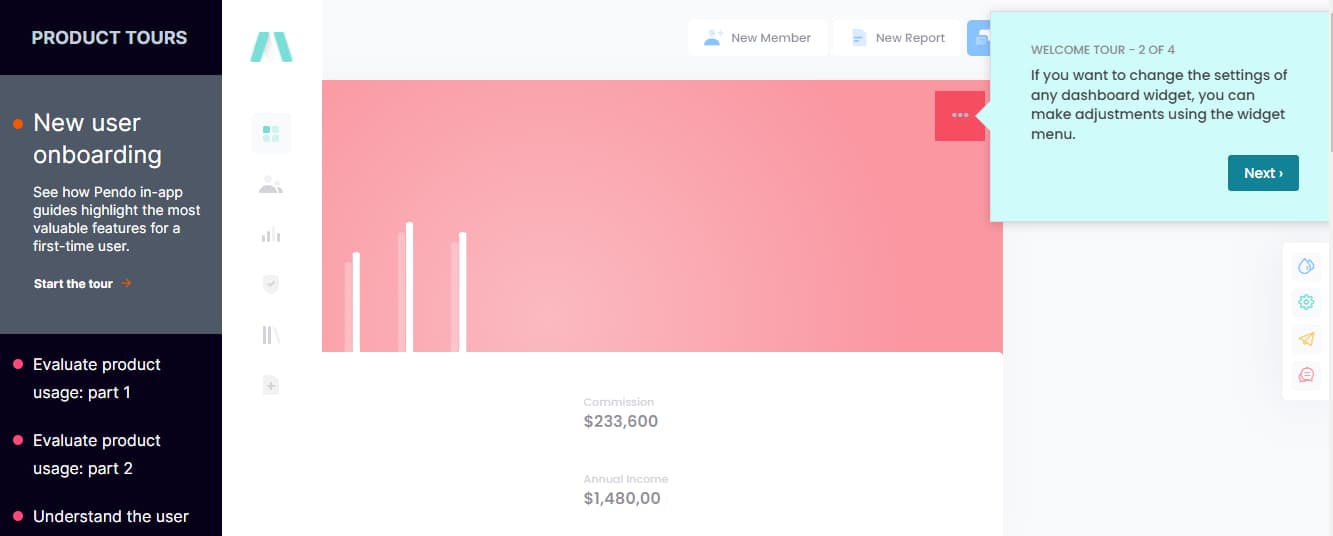 screen grab of pendo user onboarding tool