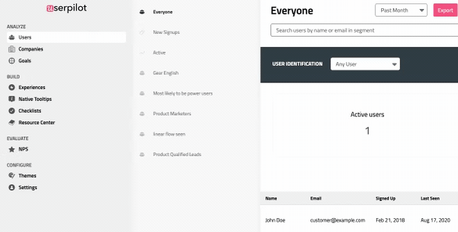 screen grab of userpilot interface