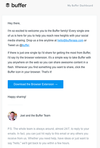 buffer welcome email