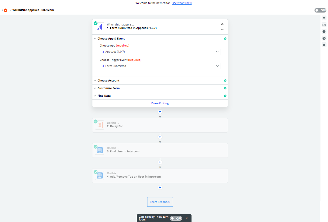 Appcues Zapier integration trigger event setup