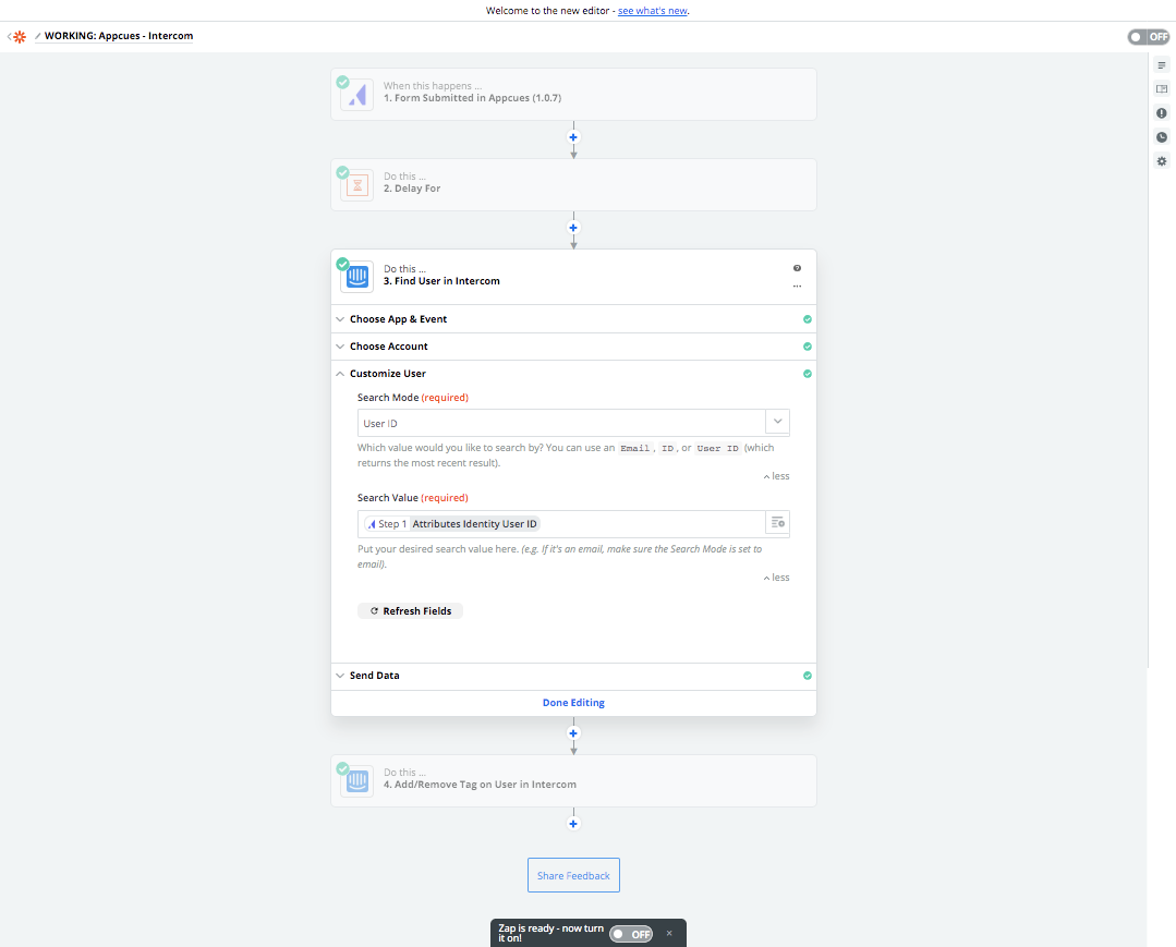 Appcues Zapier integration find action setup how to use Appcues Zapier integration 