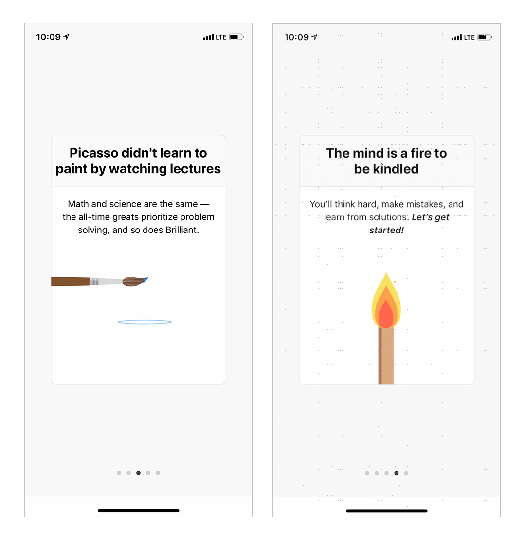brilliant app mobile onboarding intro modal screens 