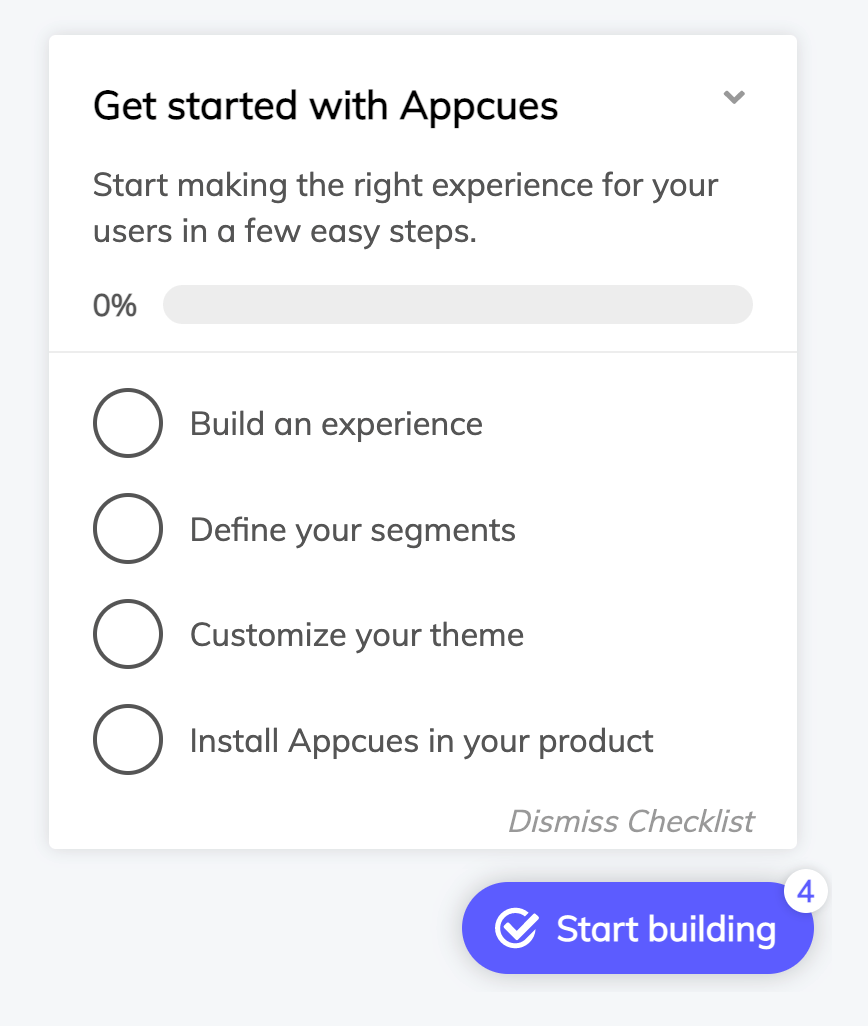 Appcues' original user onboarding checklist