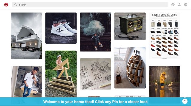 Pinterest's old welcome message banner  to new users in 2017