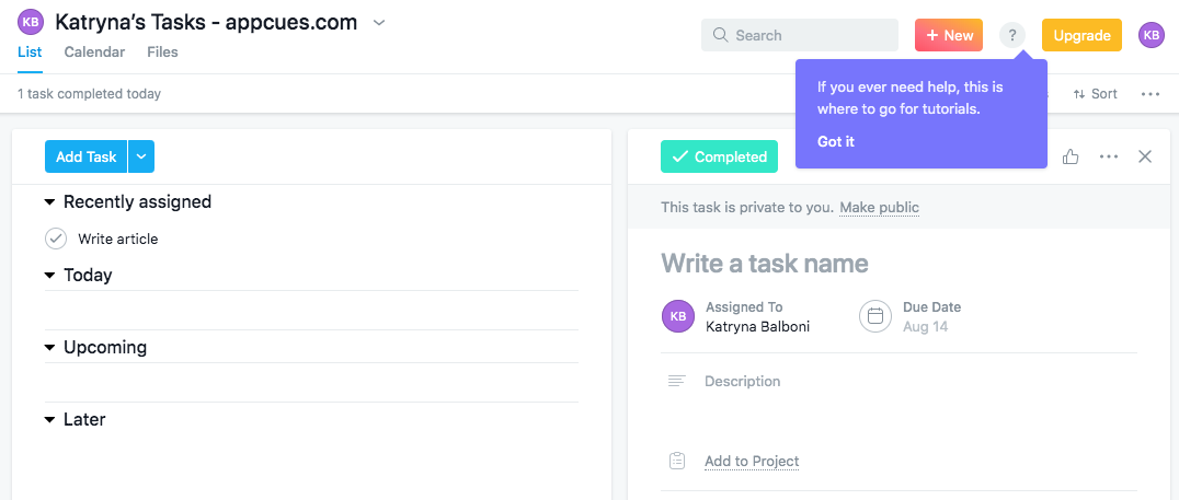 asana self service help tutorial button tooltip 