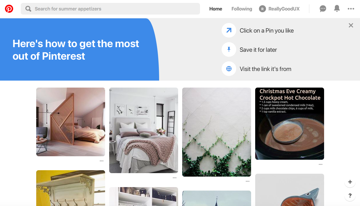 pinterest new user onboarding checklist