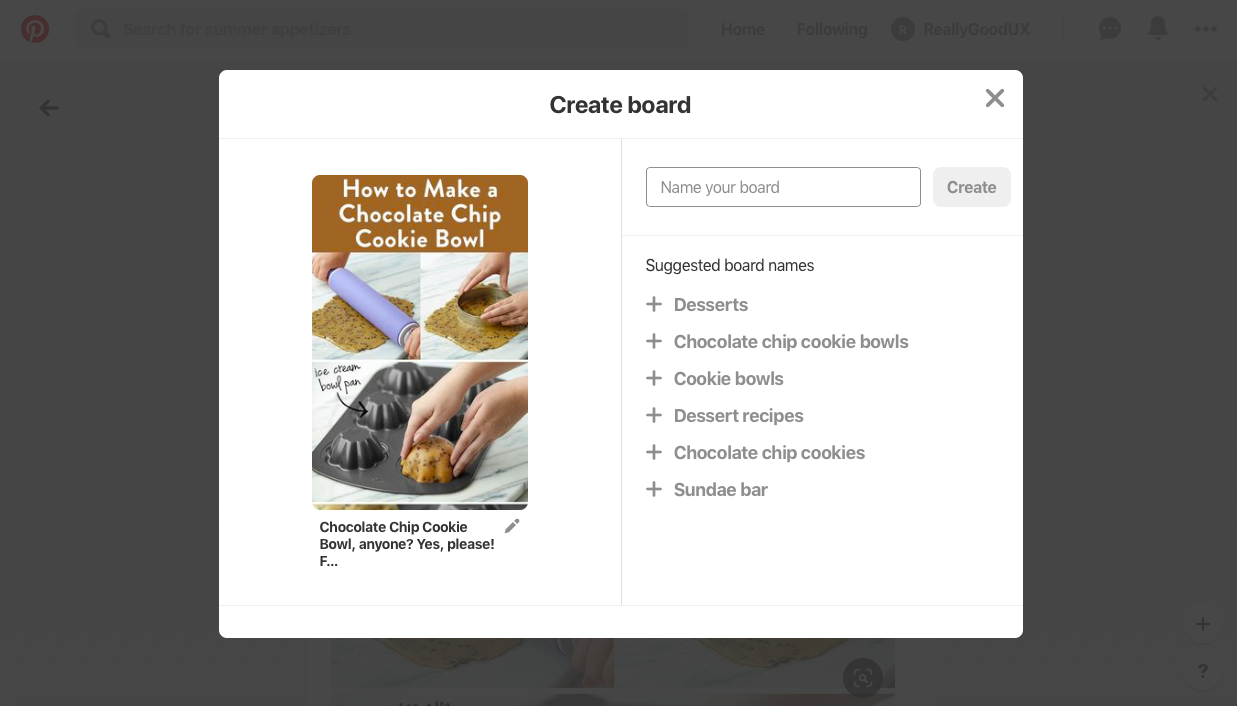 pinterest useronboarding how to create and name new board