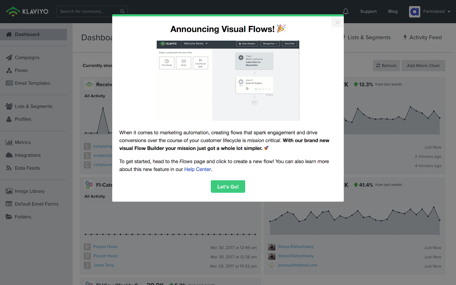 new product feature announcement modal window with image, title, copy, and CTA. Made with Appcues.