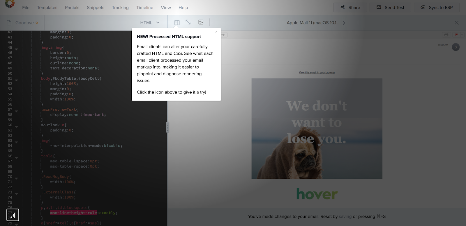 litmus made with appcus tooltip pointing out a new feature, with spotlighting