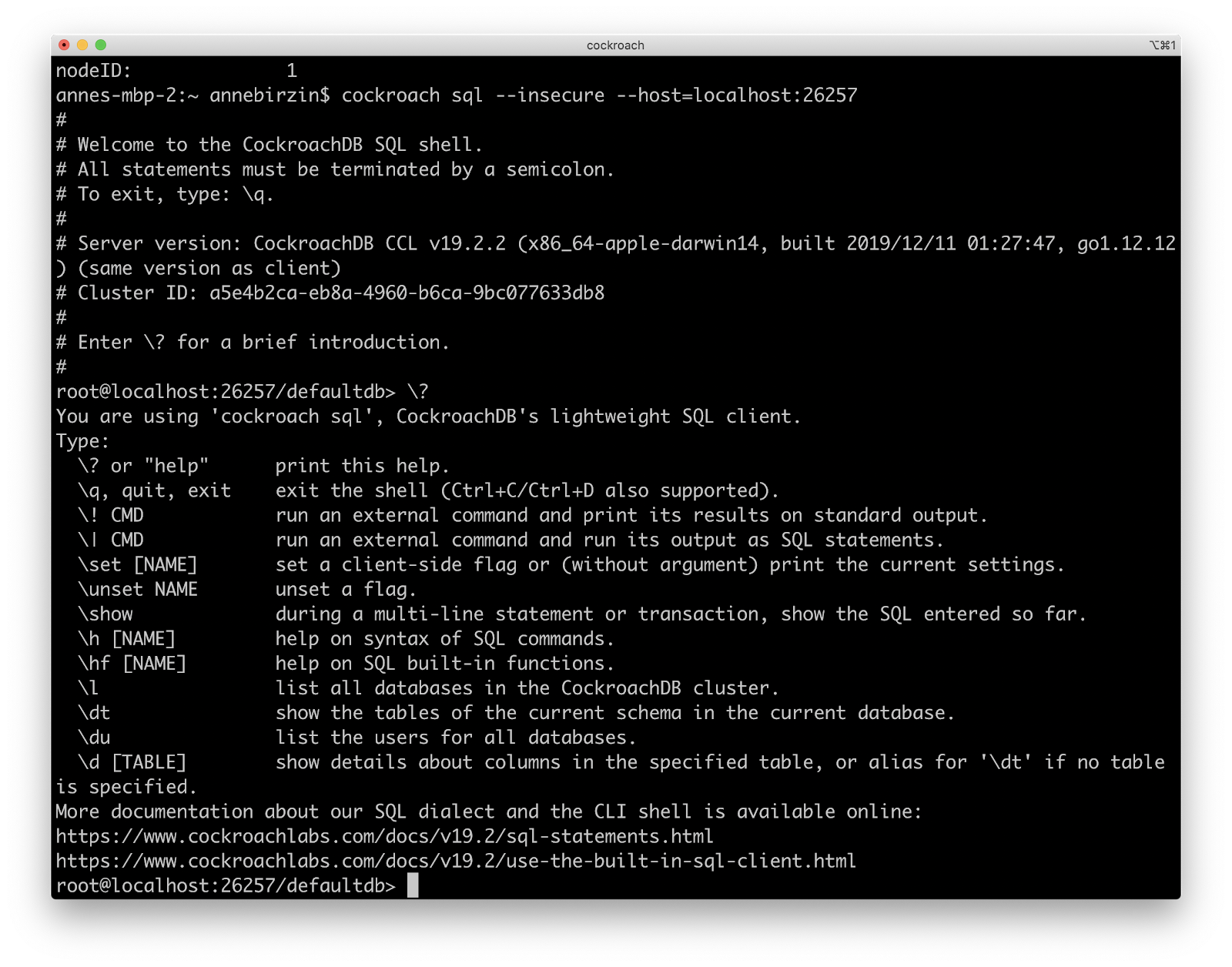 CockroachDB SQL Shell in the CLI code