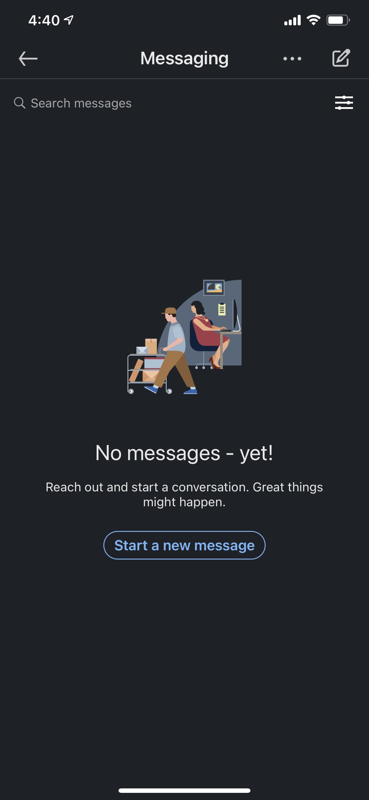 screen shot of linkedin empty inbox message