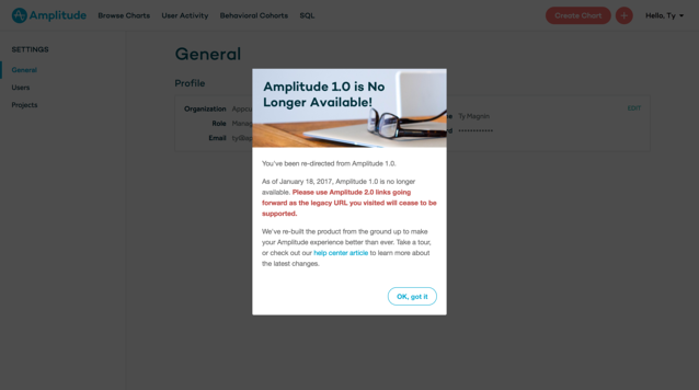 amplitude depreciation message modal