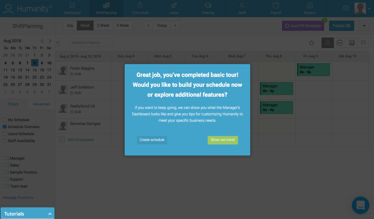 humanity new user onboarding product tour walkthrough confirmation modal