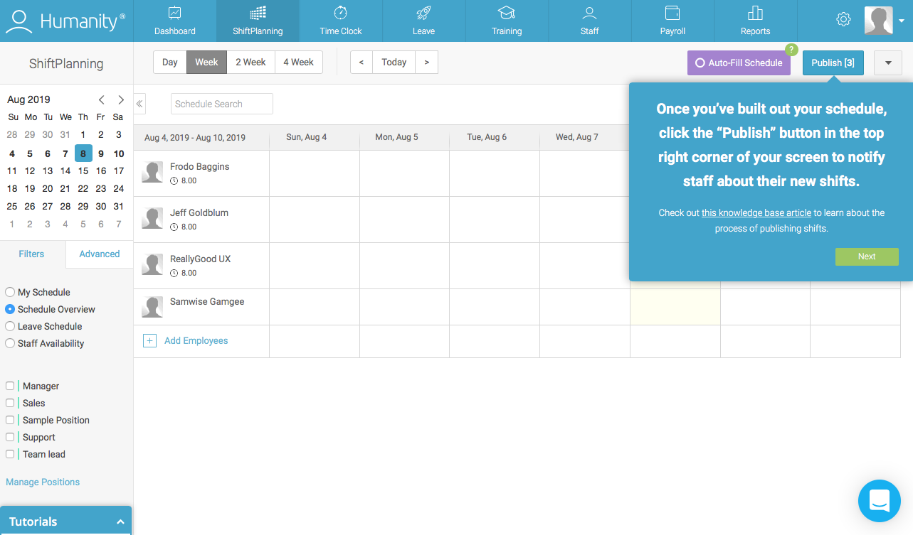 humanity new user onboarding product tour walkthrough tooltip 