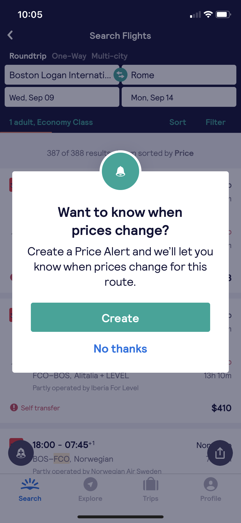 skyscanner alerts push notification priming popup modal