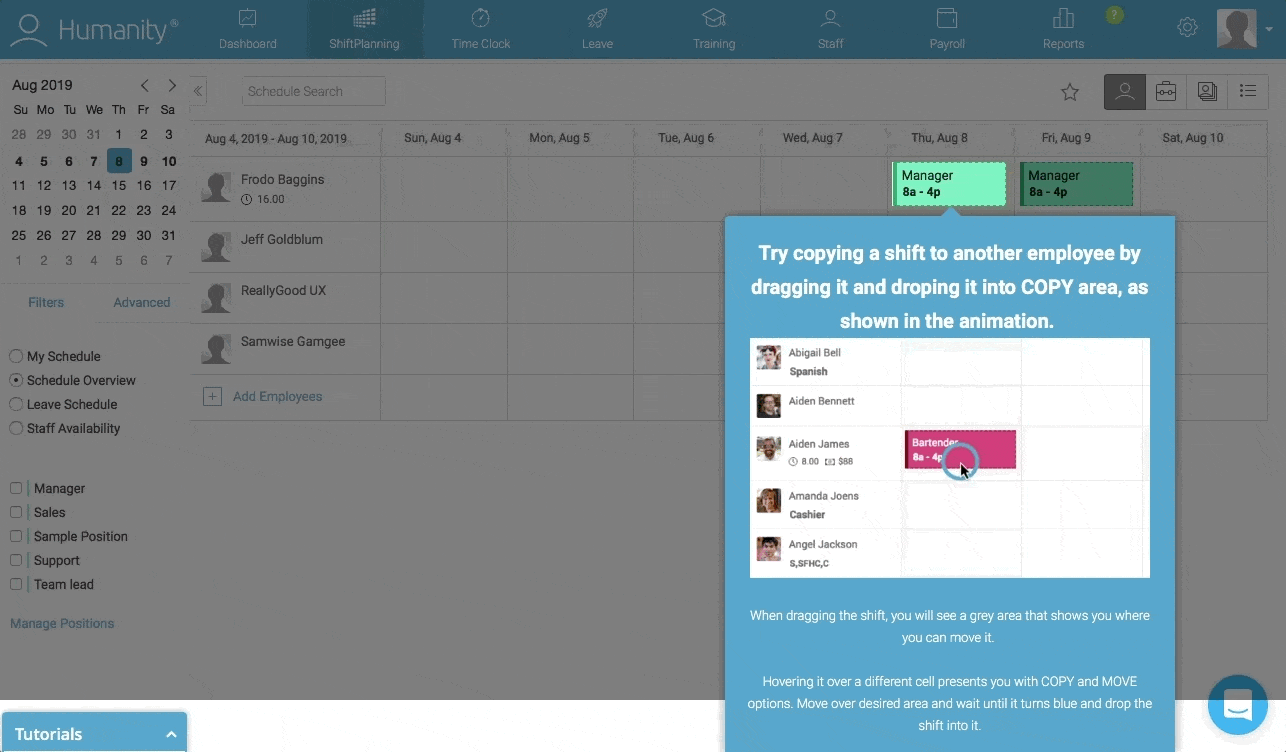 humanity new user onboarding product tour walkthrough tooltip gif