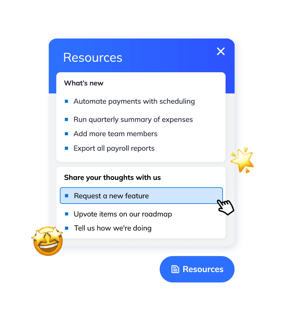 Using an in-app resouce center to display key actions and new features