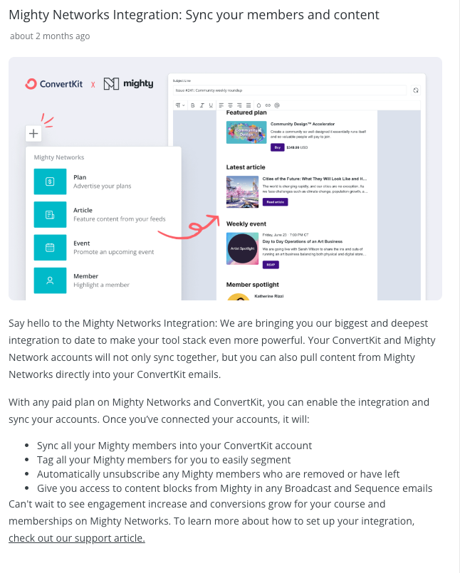 ConvertKit in-product experience messages