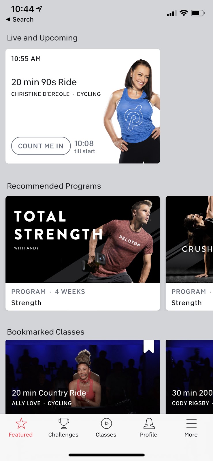 peloton mobile app live and upcoming classes