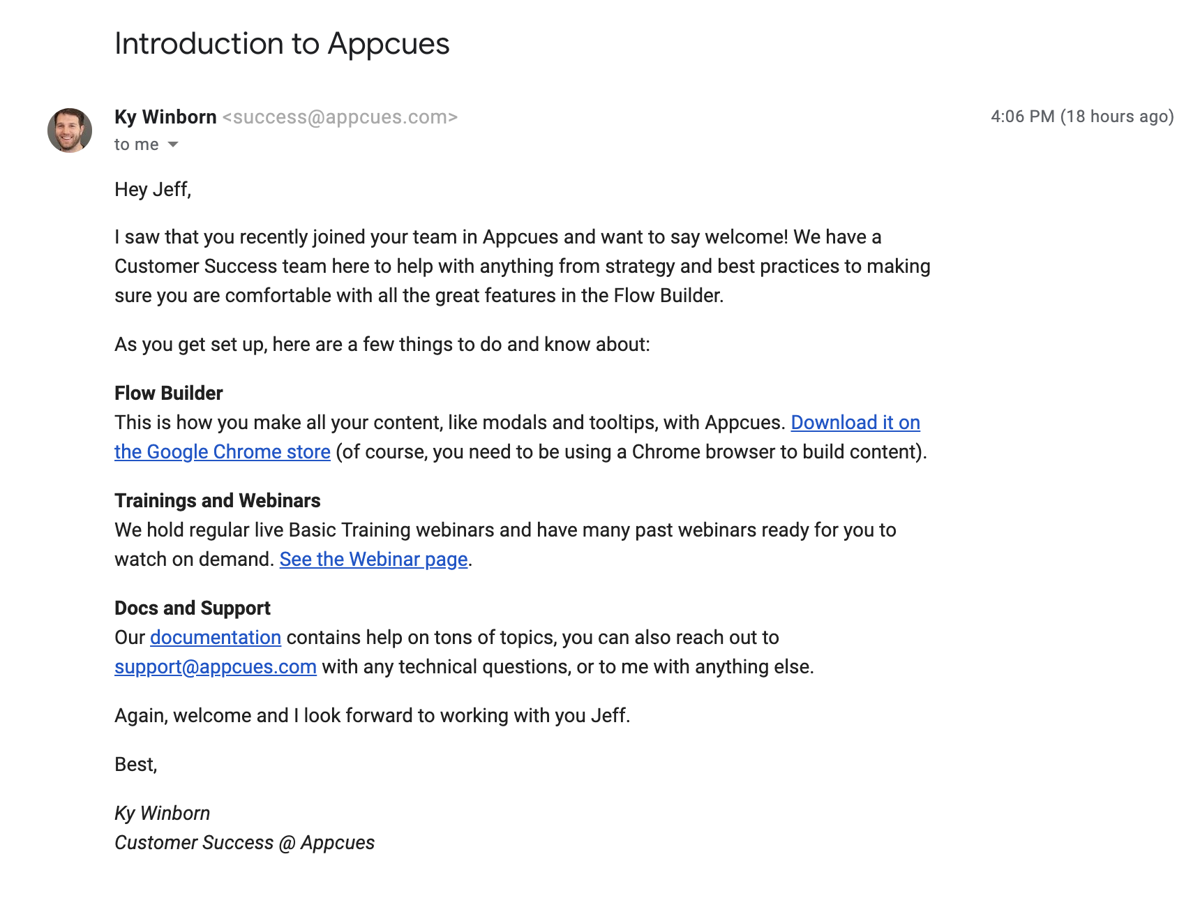 this is an example of an nth user onboarding email from appcues 