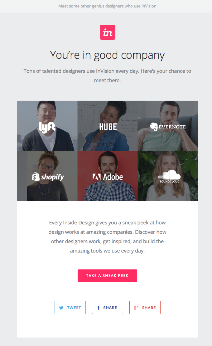 invision user onboarding email example