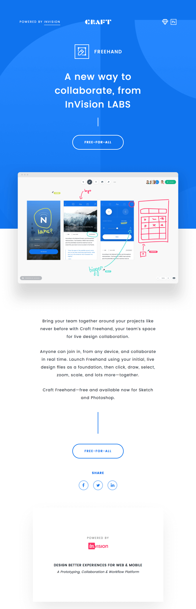 Invision product launch email example with a compelling CTA