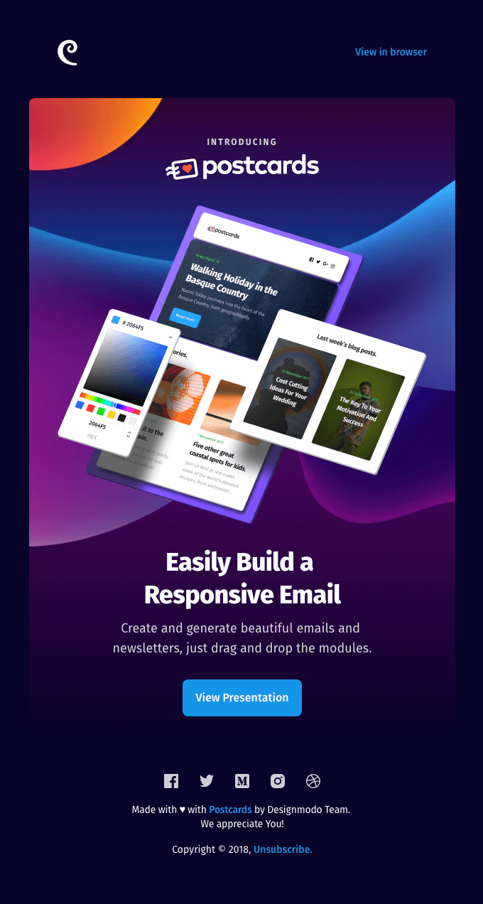 Designmodo's product launch email example