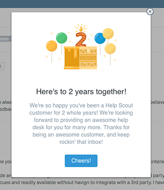helpscout modal window celebration