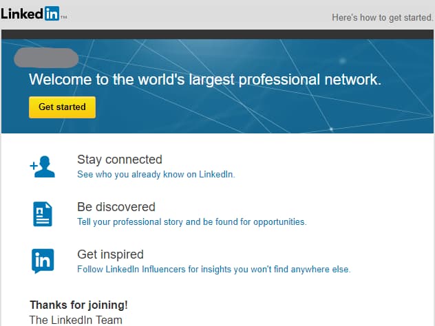 linkedin welcome email