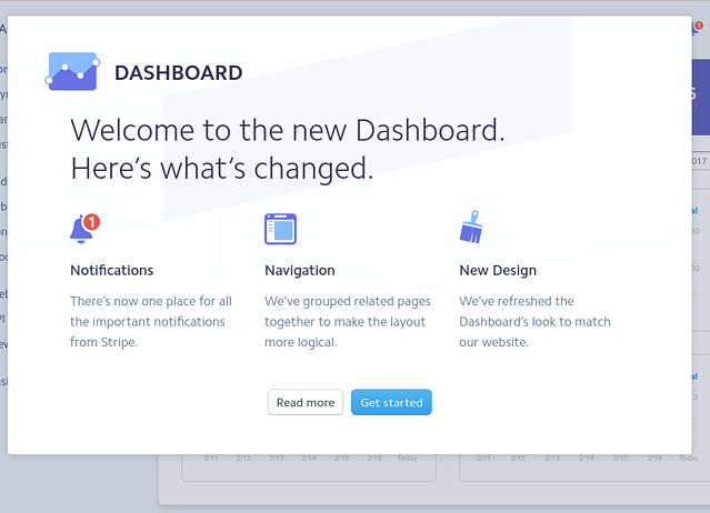 stripe modal window new feature announcement