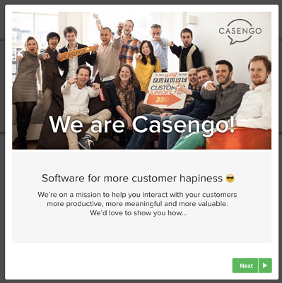 Casengo welcome modal built with Appcues