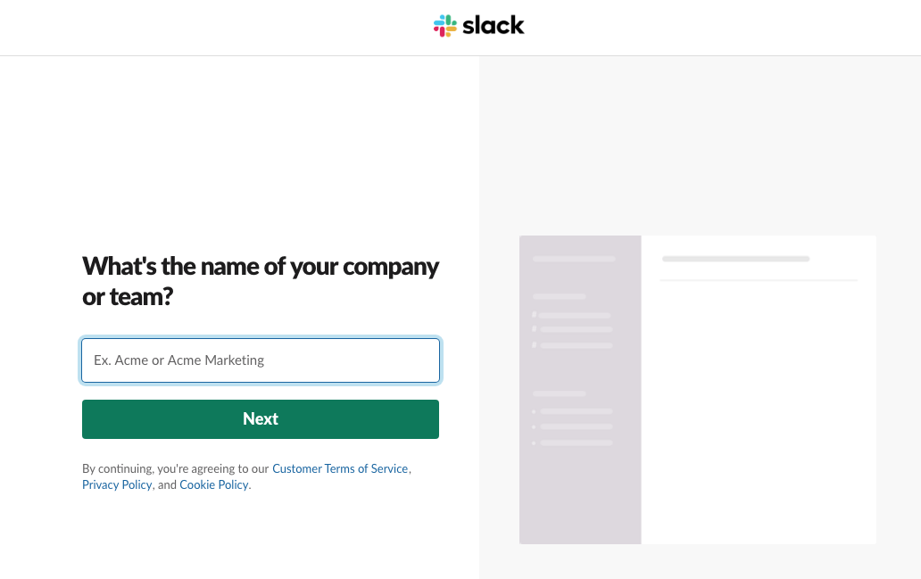 slack new 2019 user onboarding team name account creation step