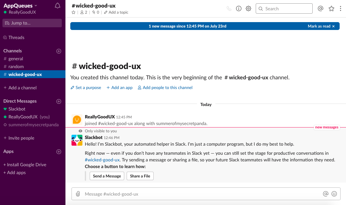 slack new user onboarding experience slackbot