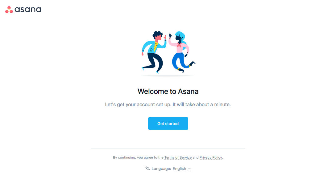 asana welcome modal message with CTA button and illustrations