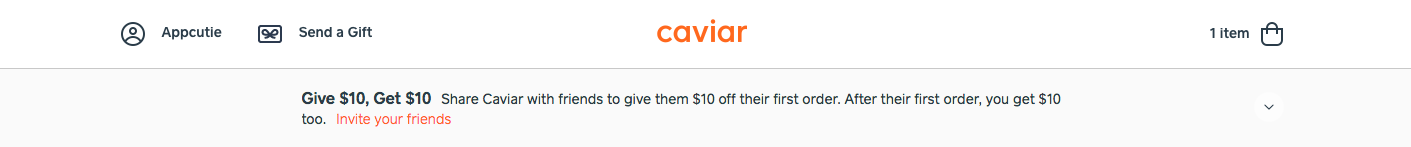 caviar invite a user referral campaign banner