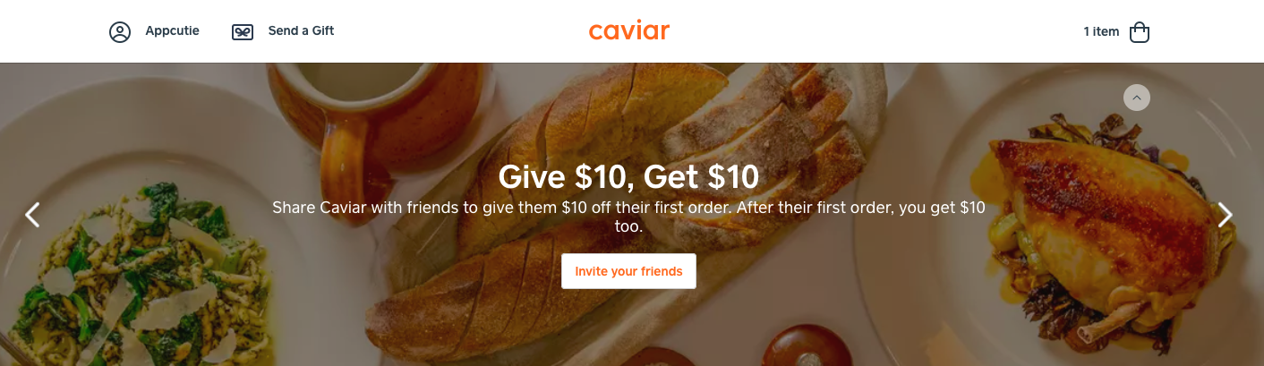 caviar user referral campaign give 10 get 10